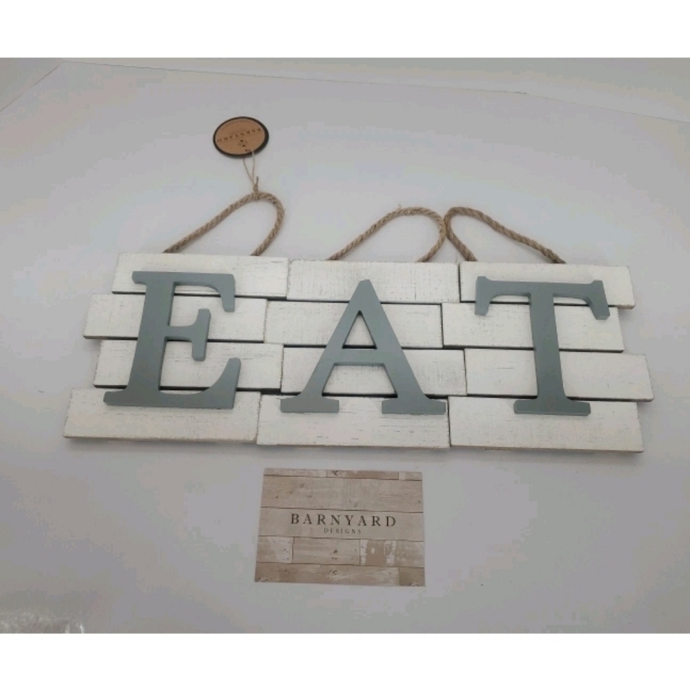 Barnyard Designs White and Gray 'EAT' 'ATE' 'TEA' Wall Sign. New.